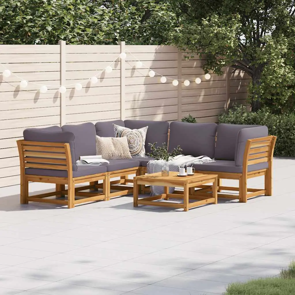 Ensemble Canapés de Jardin 6 Pièces en Bois d’Acacia d’Extérieur Coussins Gris Foncé Brun – ComfortXL Outdoor Living