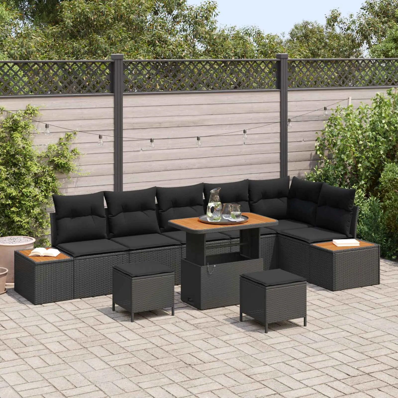 Ensemble de canapé de jardin avec coussin 9 pcs Noir vidaXL 3363324