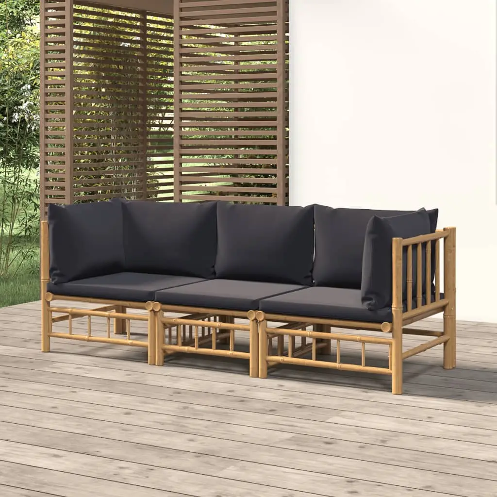Ensemble Canapé Jardin Bambou 3 pcs Coussins Gris Foncé Sectionnel – ComfortXL Outdoor Living