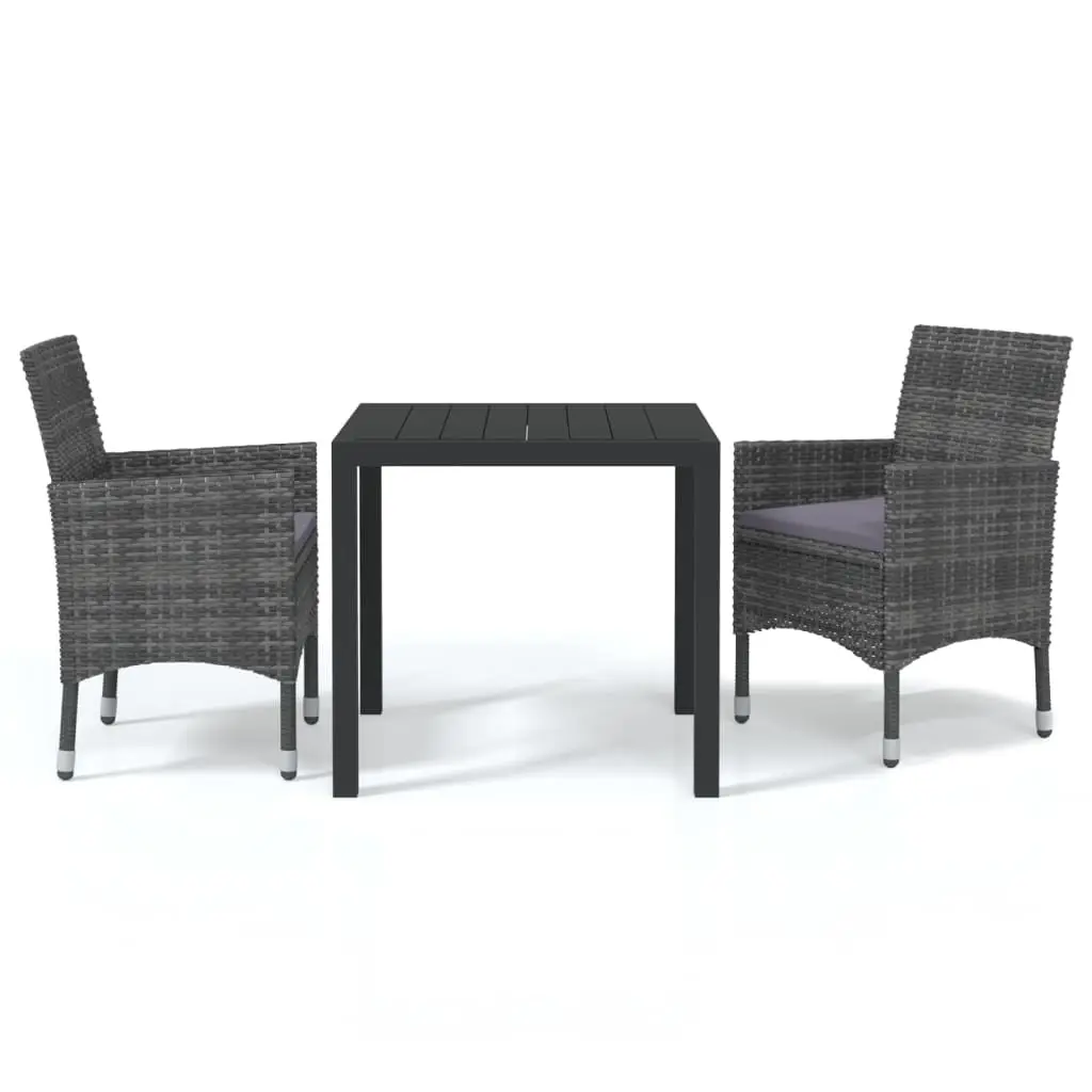 Ensemble de 3 pcs table de jardin et chaises avec coussins – mobilier de jardin Résine tressée Gris-JU2460