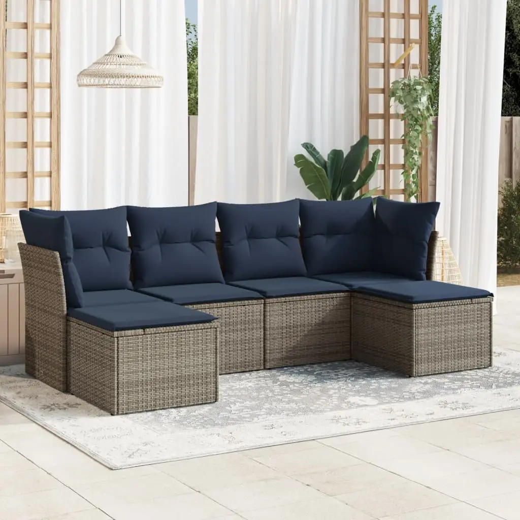 Ensemble de jardin 6 places modulable en polyrotin avec poufs pour aménagement personnalisé Gris et Bleu – ComfortXL Outdoor Living