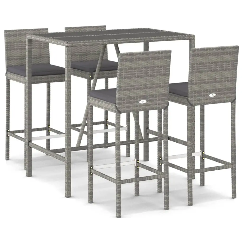 Ensemble de 5 pcs bar de jardin – Mobilier d’extérieur – Mobilier de jardin avec coussins gris poly rotin-JU2194