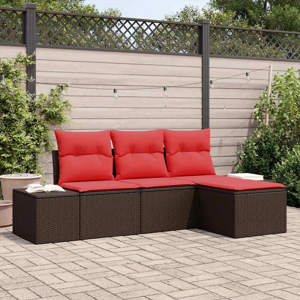 Ensemble de Canapés avec coussin 4 pcs Marron Poly Rattan vidaXL 3347014