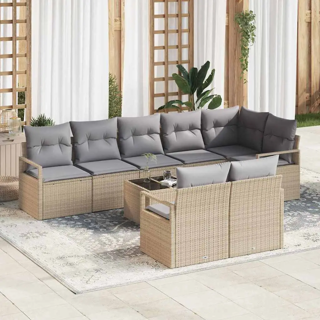 Ensemble de Canapés avec coussin 9 pcs Beige polyrotin vidaXL 3346440