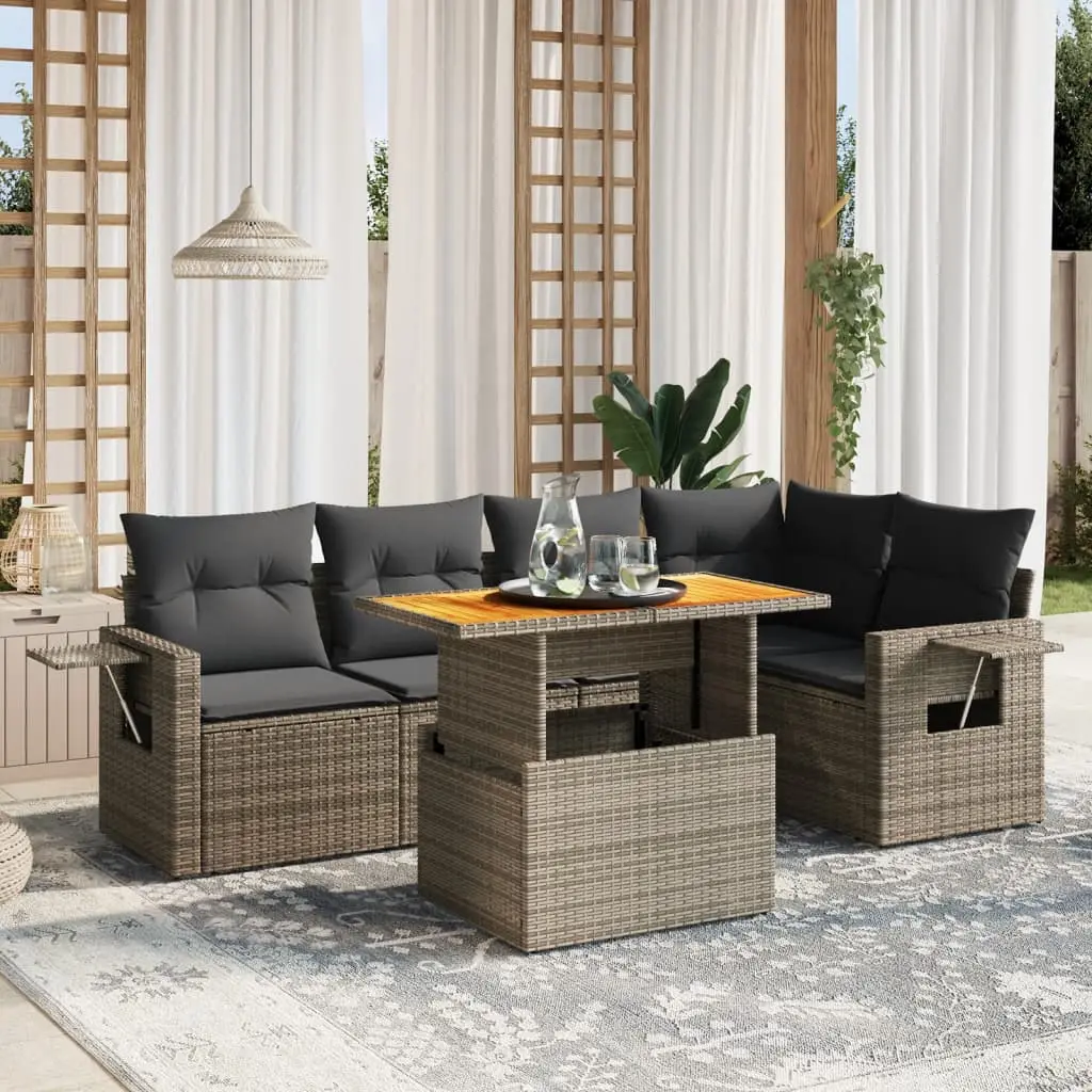 Ensemble Canapés de Jardin 6 pcs Résine Tressée Gris avec Table Relevable – ComfortXL Outdoor Living