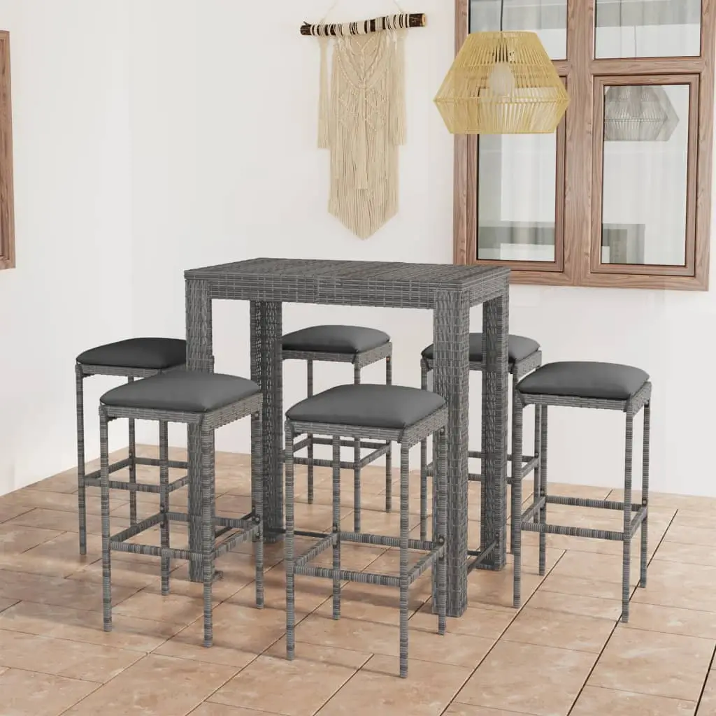 Ensemble de bar de jardin 7 pcs et coussins Résine tressée Gris vidaXL 3064785