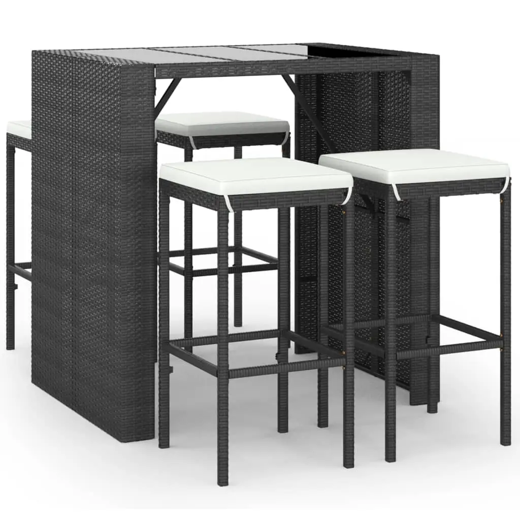 Ensemble de 5 pcs bar de jardin – Mobilier d’extérieur – Mobilier de jardin avec coussins noir poly rotin-JU2282