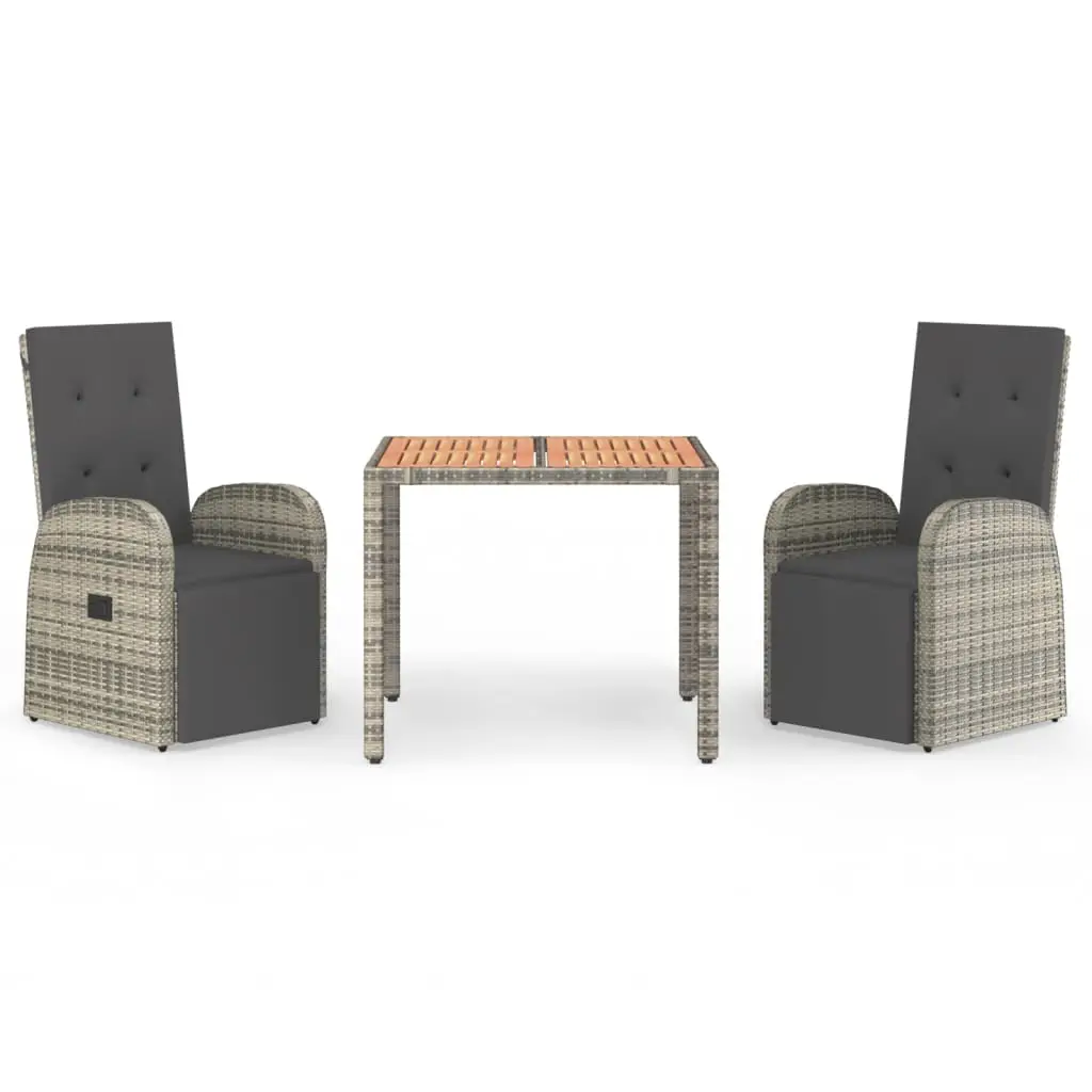 Ensemble de 3 pcs table de jardin avec chaises – mobilier de jardin coussins gris résine tressée-JU2491