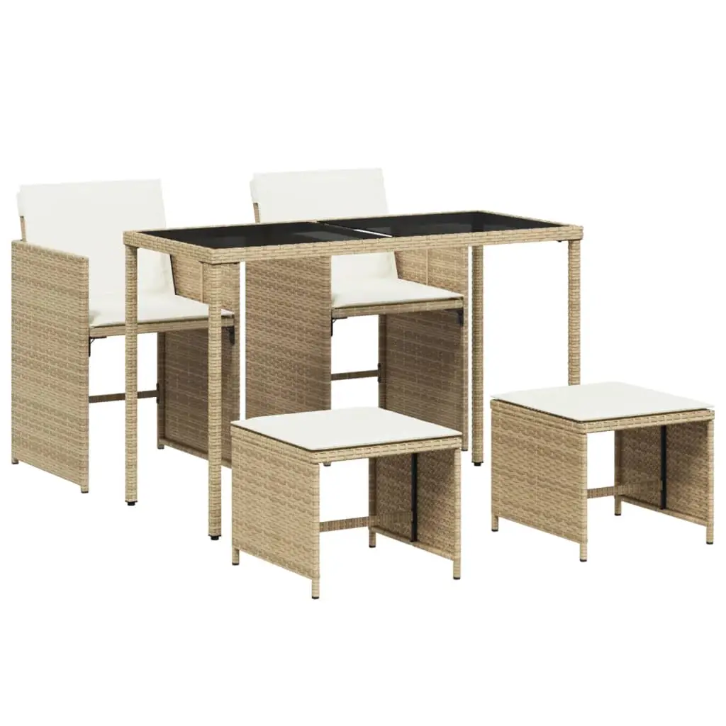 Ensemble de 5 pcs table de jardin et chaises avec coussins – mobilier de jardin Beige poly rotin-JU2793