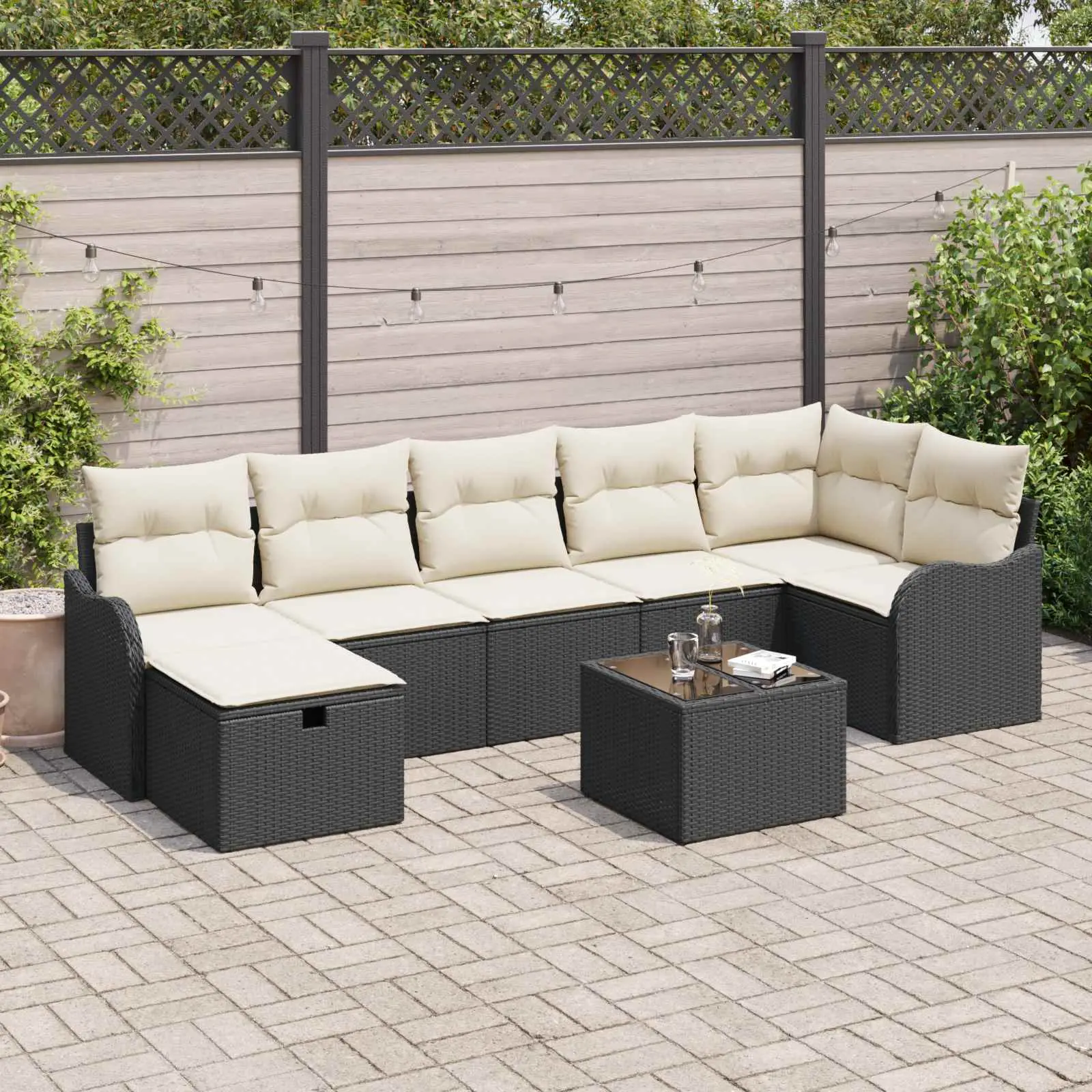 Ensemble de Canapés avec coussin 8 pcs Noir et Crème polyrotin vidaXL 3359006