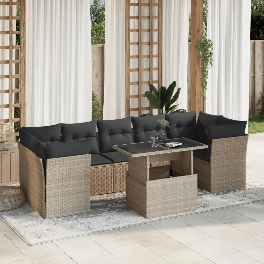 Ensemble de jardin 8 places avec table modulable en hauteur et canapé d’angle Gris Clair – ComfortXL Outdoor Living