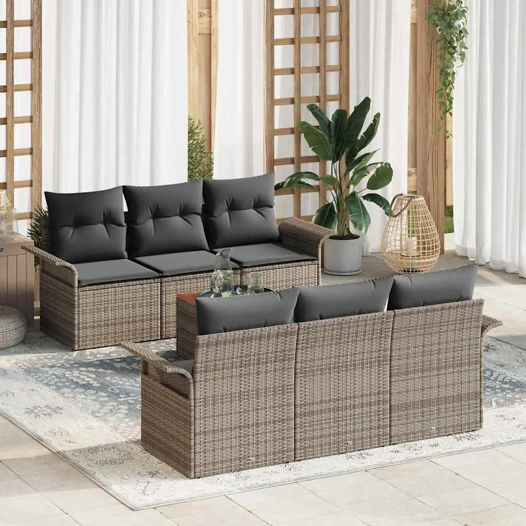 Ensemble Canapé Modulable 7 Pièces Gris Polyrotin – Coussins Lavables & Table Bois – Détente Jardin – ComfortXL Outdoor Living