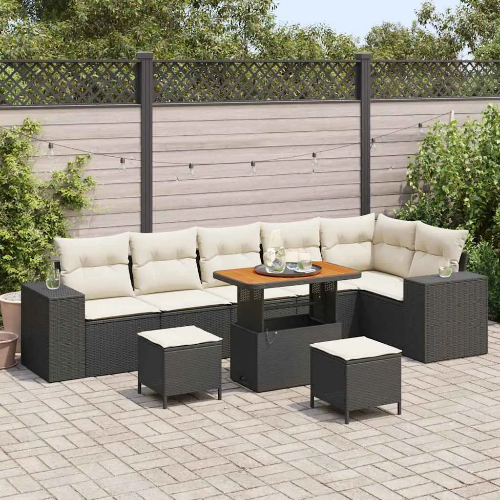 Ensemble de canapé de jardin avec coussin 9 pcs Noir polyrotin vidaXL 3362025