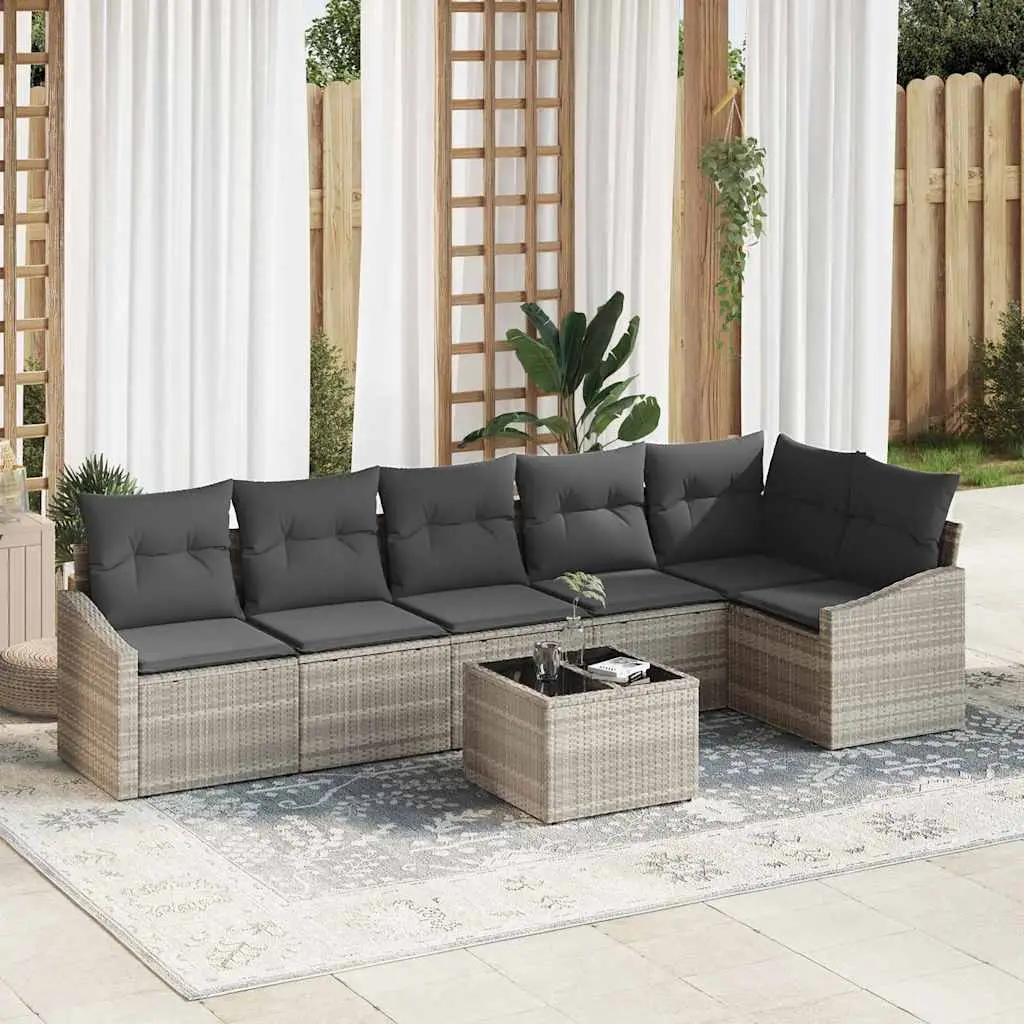 Ensemble de Canapés avec coussin 7 pcs Gris clair polyrotin vidaXL 3346752