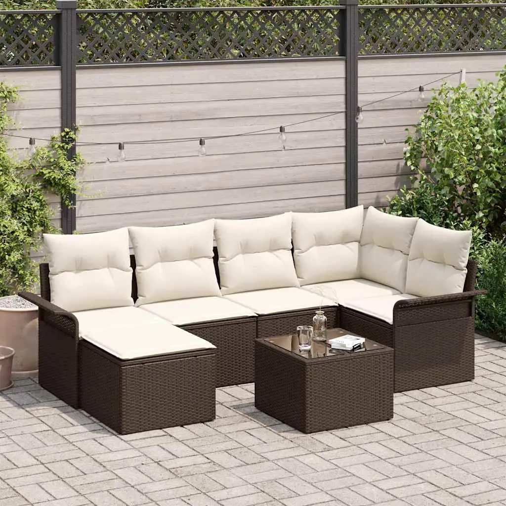 Ensemble de jardin 7 pièces avec table repose-pieds et rangement Marron – ComfortXL Outdoor Living