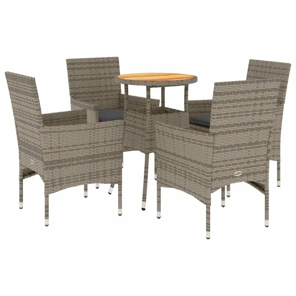 Ensemble de 5 pcs table de jardin et chaises avec coussins – mobilier de jardin gris rotin acacia-JU2605
