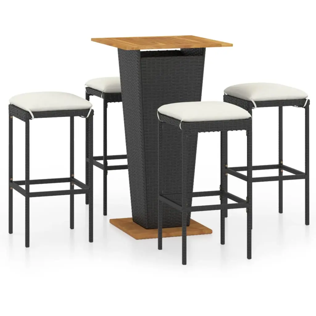 Ensemble de 5 pcs bar de jardin – Mobilier d’extérieur – Mobilier de jardin et coussins Résine tressée Noir-JU2088