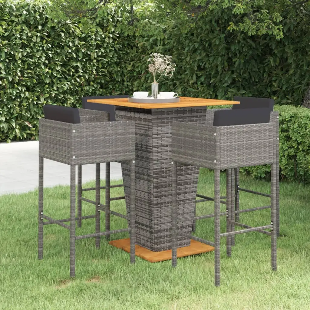 Ensemble de bar de jardin 5 pcs et coussins Résine tressée Gris vidaXL 3094805