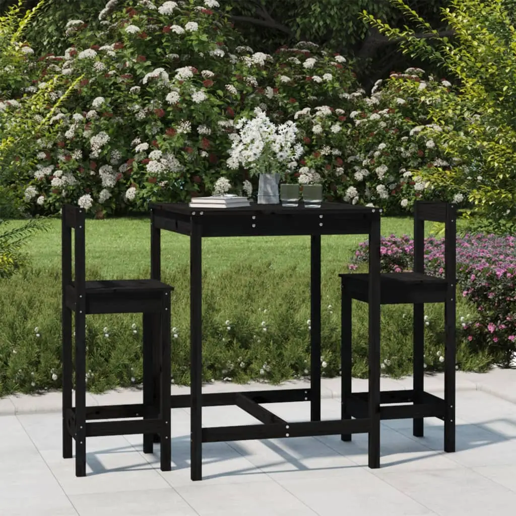 Ensemble de bar de jardin 3 pcs noir bois de pin massif vidaXL 3154739