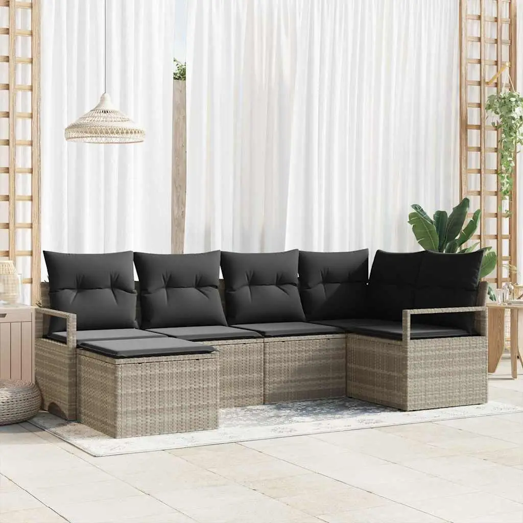 Ensemble de jardin 6 pièces polyrotin modulable et confortable Gris clair – ComfortXL Outdoor Living