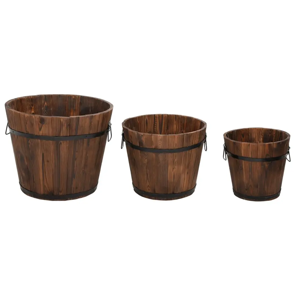 Ensemble de Jardinière | Pot de fleurs | Cache-pot | Bac à fleurs godet 3 pcs bois massif de sapin Brun