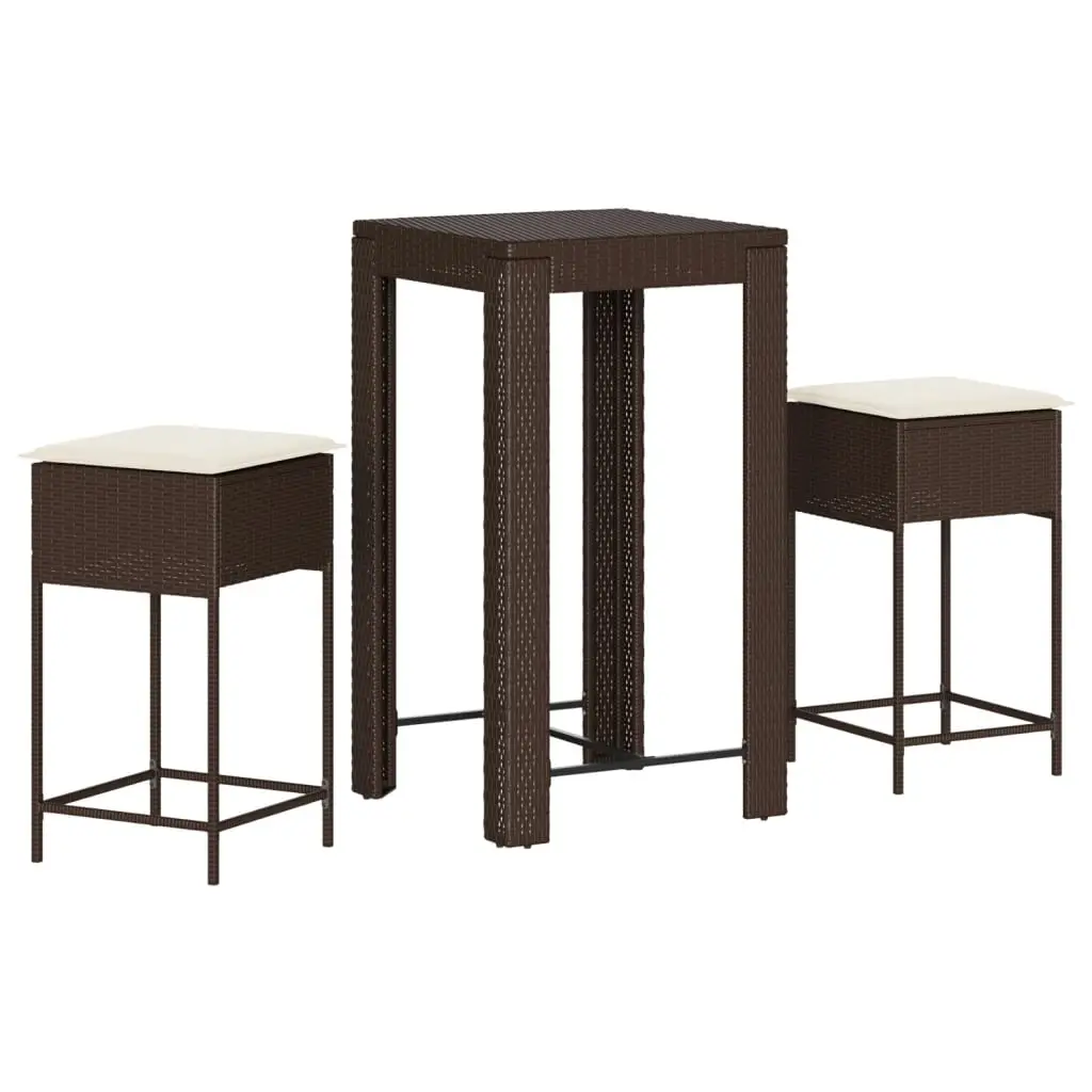 Ensemble de 3 pcs bar de jardin – Mobilier d’extérieur – Mobilier de jardin et coussins brun résine tressée-JU1964