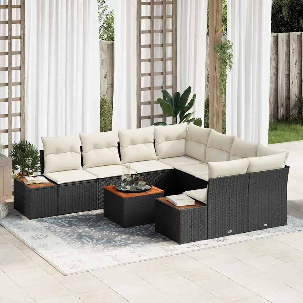 Ensemble de jardin 9 pcs avec rangement et table en poly rotin Noir – ComfortXL Outdoor Living