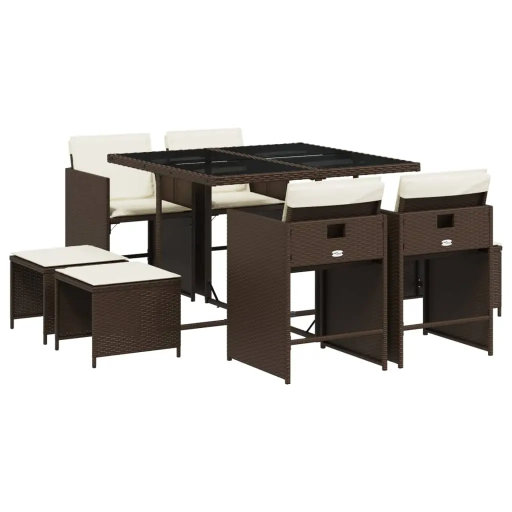 Ensemble de 9 pcs table de jardin et chaises avec coussins – mobilier de jardin marron poly rotin-JU2680