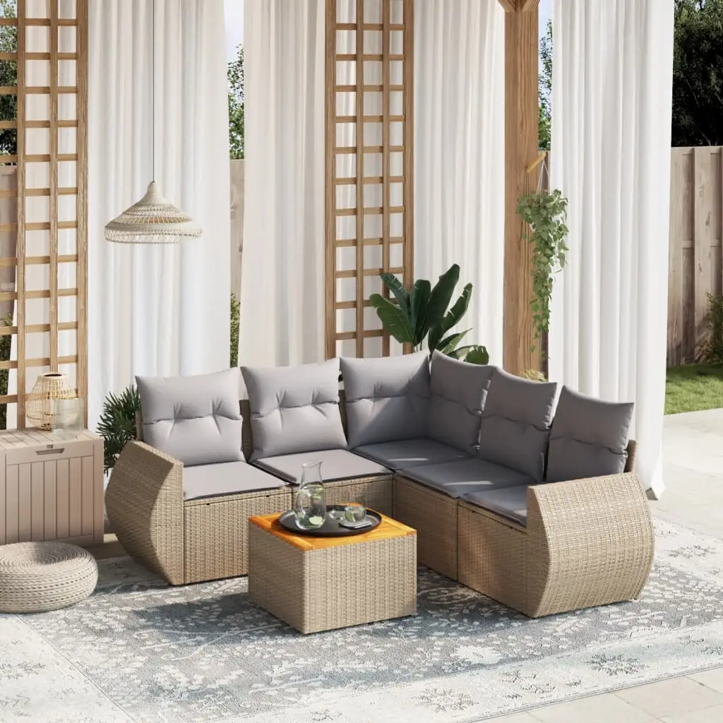 Ensemble Canapé Modulable 6 pcs Résine Tressée Beige avec Rangement pour Extérieur – ComfortXL Outdoor Living