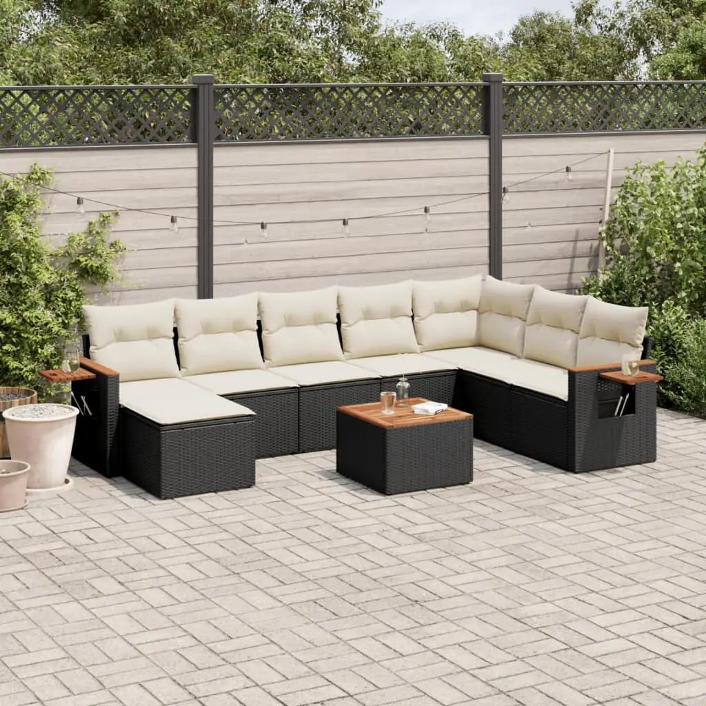 Ensemble Canapé de Jardin 8 Places Noir et Crème, Modulable avec Table d’appoint Pliable et Repose-pied – ComfortXL Outdoor Living