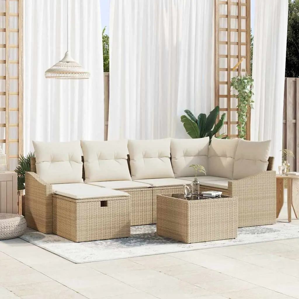 Ensemble de Canapés avec coussin 7 pcs Beige et crème polyrotin vidaXL 3359290
