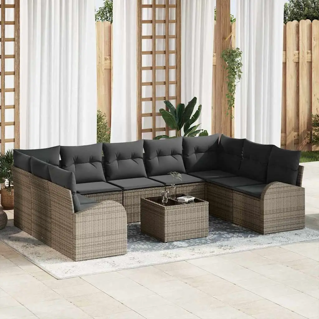 Ensemble de Canapés avec coussin 10 pcs Gris Poly Rattan vidaXL 3346209