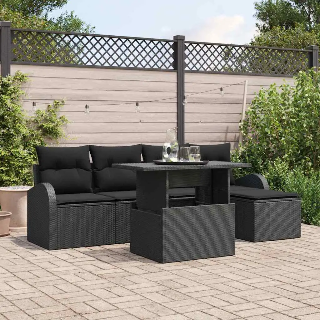 Ensemble Canapé Extérieur 6 Pièces Rotin Synthétique avec Rangement Intégré et Table Noir – ComfortXL Outdoor Living