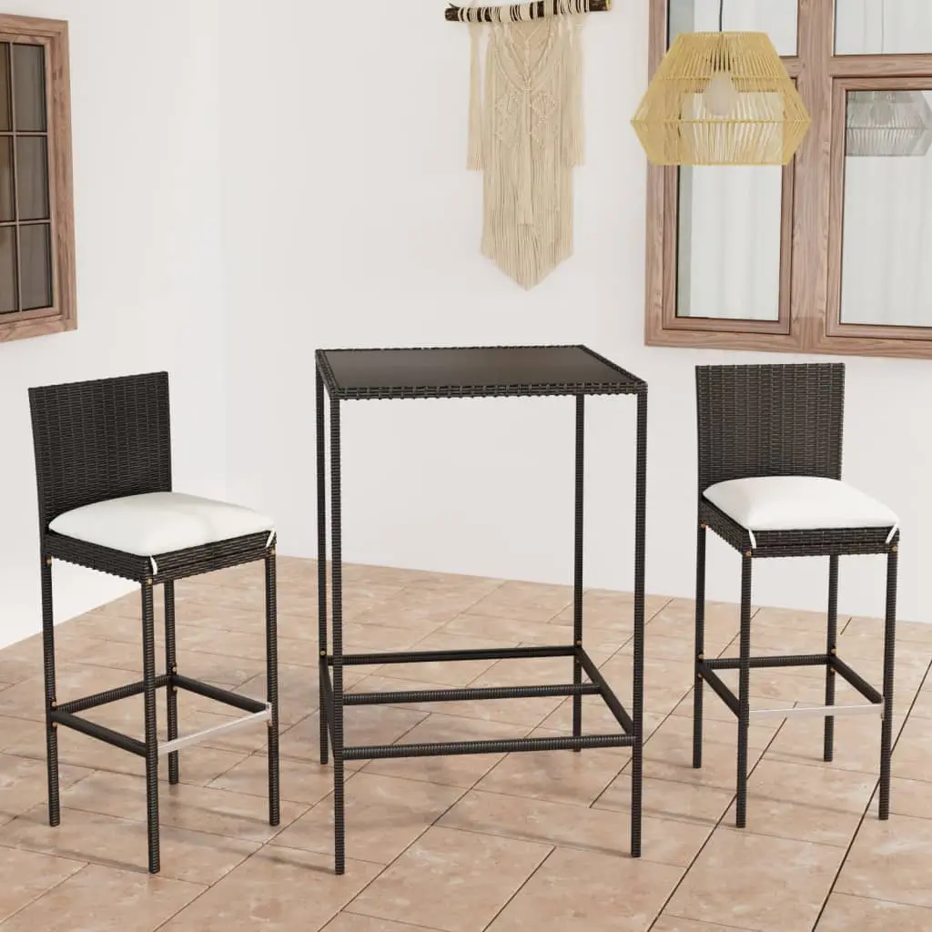 Ensemble de bar de jardin 3 pcs et coussins Résine tressée Noir vidaXL 3064828
