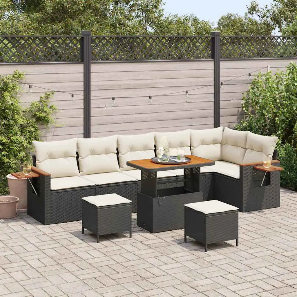 Ensemble Canapé Modulable 9 Pcs Poly Rotin Noir et Crème avec Table Rectangulaire et Rangement Malin – ComfortXL Outdoor Living