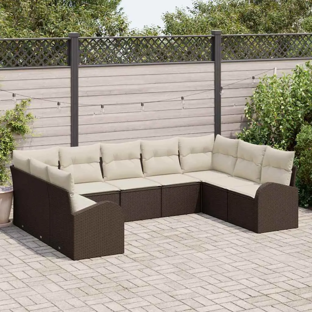 Ensemble de Canapés avec coussin 9 pcs Marron Poly Rattan vidaXL 3346198
