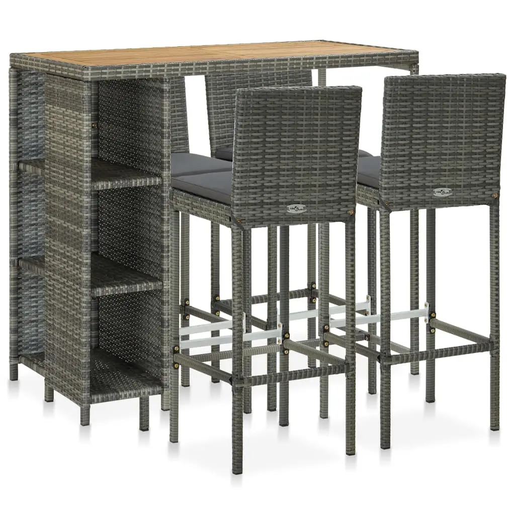 Ensemble de bar de jardin 5 pcs et coussins Résine tressée Gris vidaXL 3064921