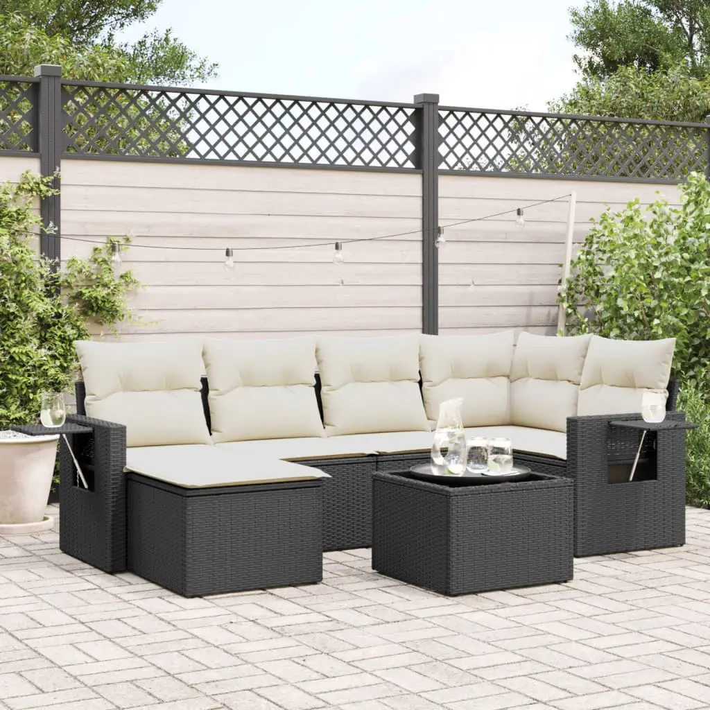Ensemble canapés 7 pcs en poly rotin avec pouf et table basse pour terrasse Coussins Crème – ComfortXL Outdoor Living