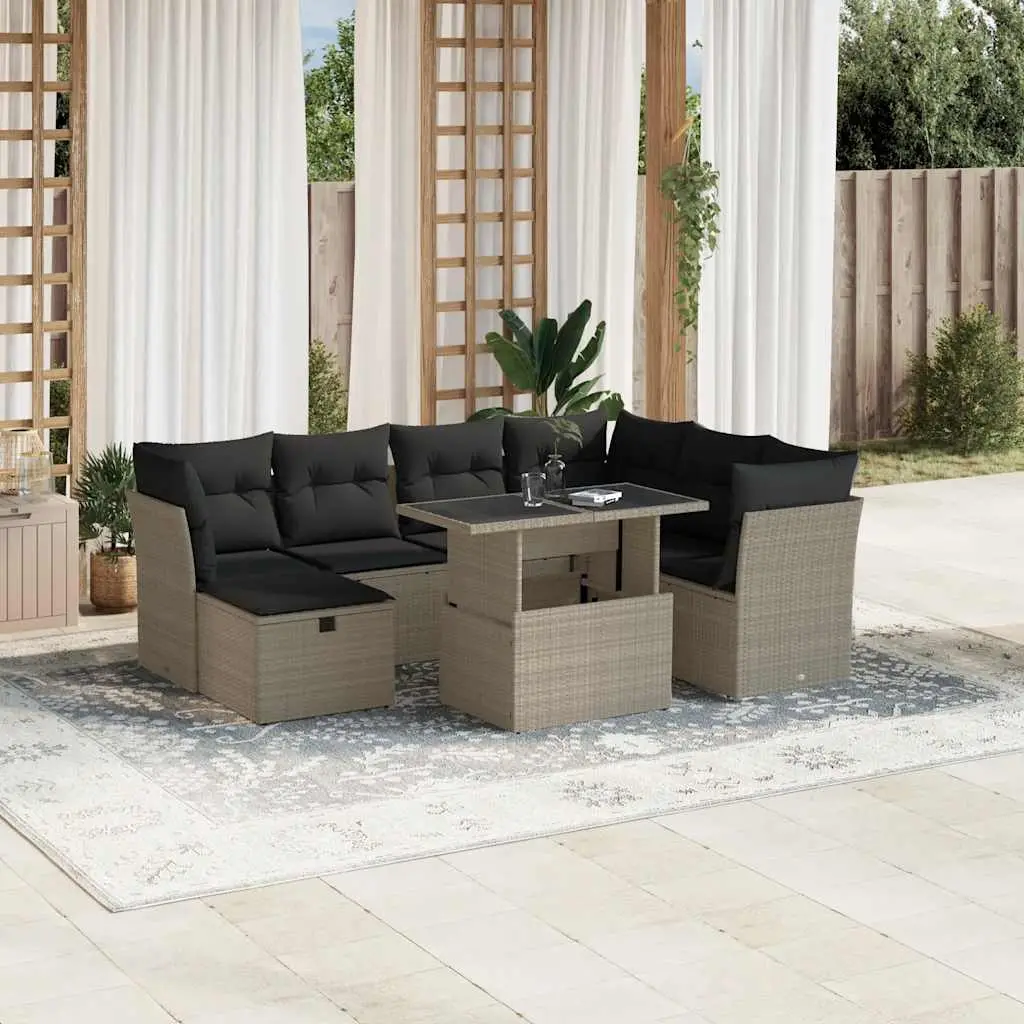 Ensemble de jardin modulable 8 pièces en résine tressée avec table ajustable Gris – ComfortXL Outdoor Living