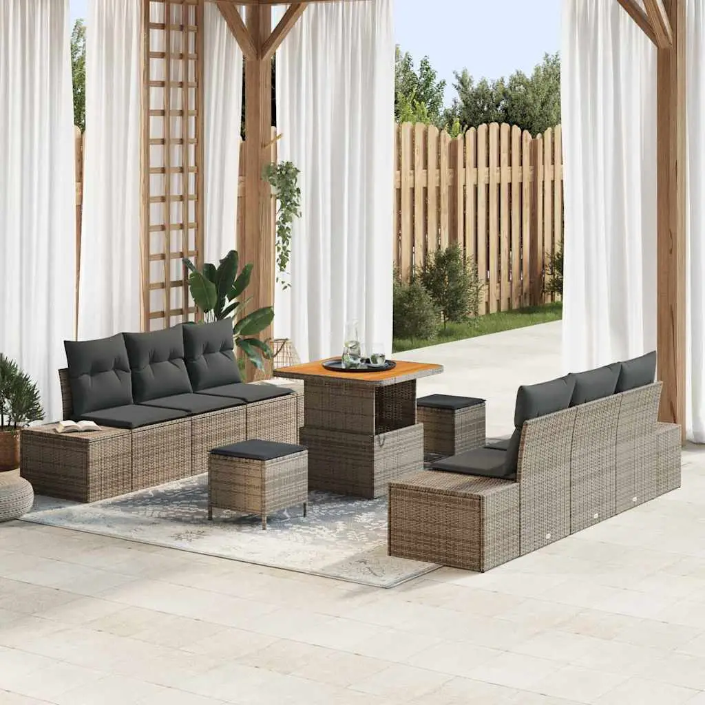 Ensemble de canapé de jardin avec coussin 9 pcs Gris polyrotin vidaXL 3362738