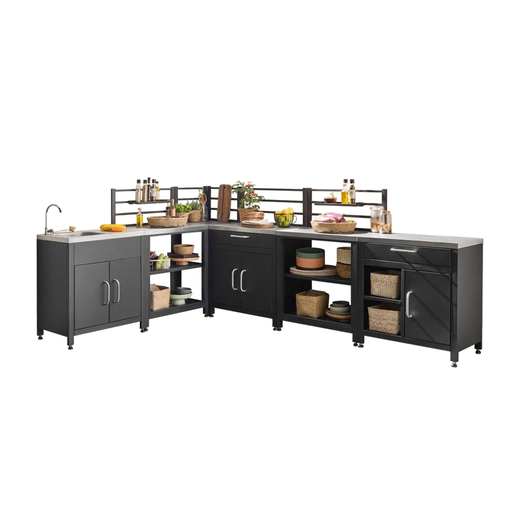 Ensemble de meubles de cuisine extérieure en acier inoxydable 6 modules | sweeek