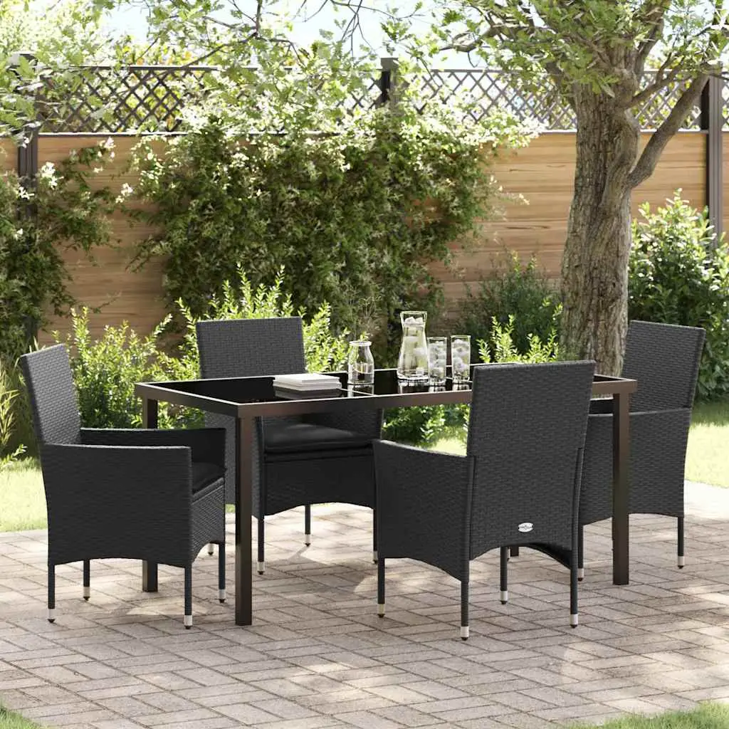 Ensemble de repas extérieur 5 pièces en poly rotin résistant pour jardin Noir – ComfortXL Outdoor Living