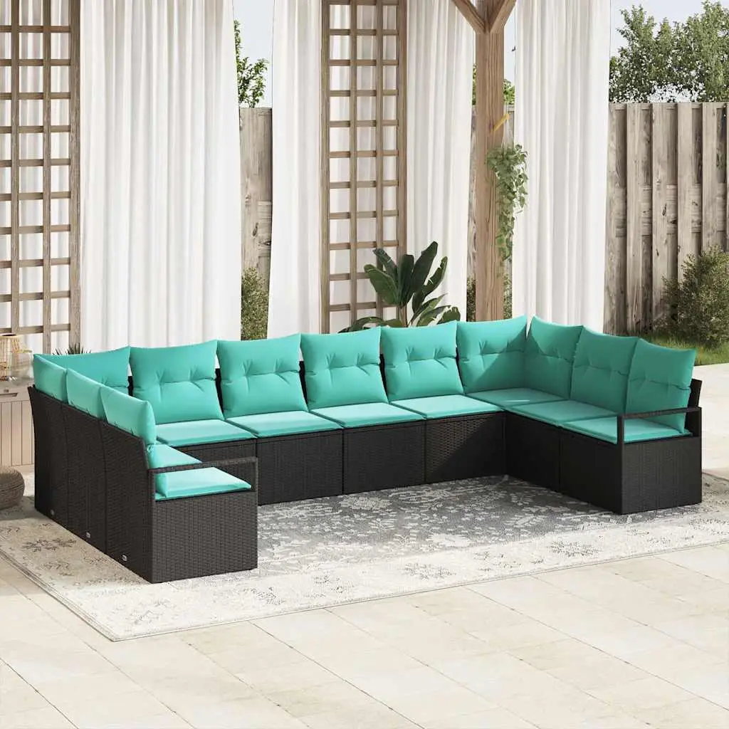 Ensemble de Canapés avec coussin 10 pcs Noir polyrotin vidaXL 3346566