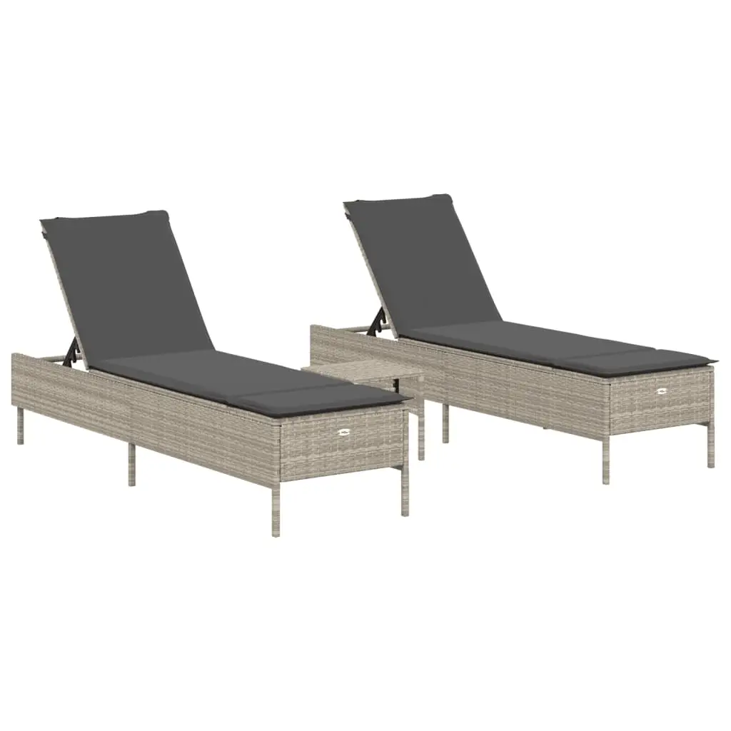 Ensemble de 3 pcs Bain de soleil – Transats – Chaises longues avec coussins gris clair rotin – MEUBLE PRO
