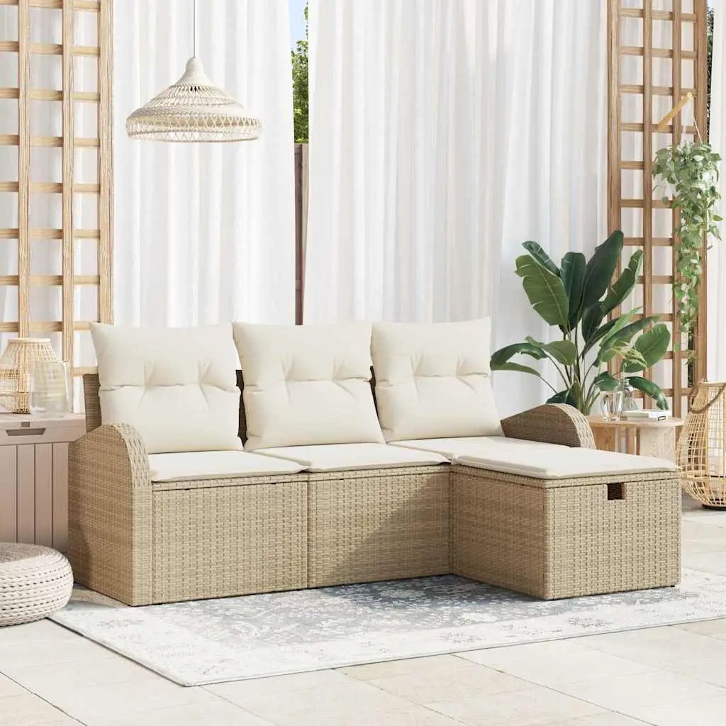 Ensemble de Canapés avec coussin 4 pcs Beige et crème polyrotin vidaXL 3359050