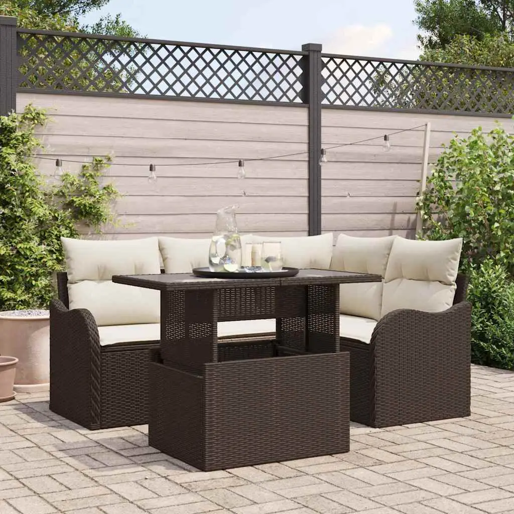 Ensemble de repas extérieur 5 pcs Marron Poly rotin vidaXL 3348454 Marron et crème