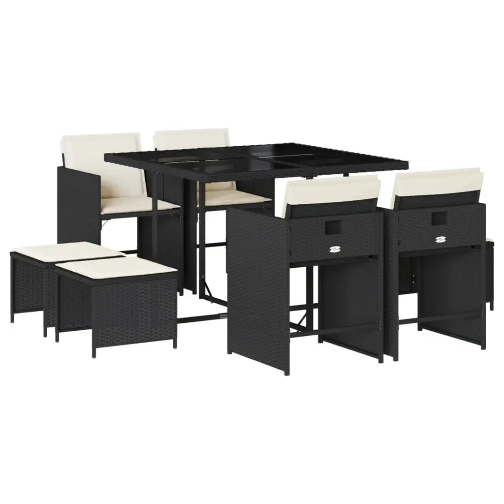 Ensemble de 9 pcs table de jardin avec chaises – mobilier de jardin coussins noir résine tressée-JU2347