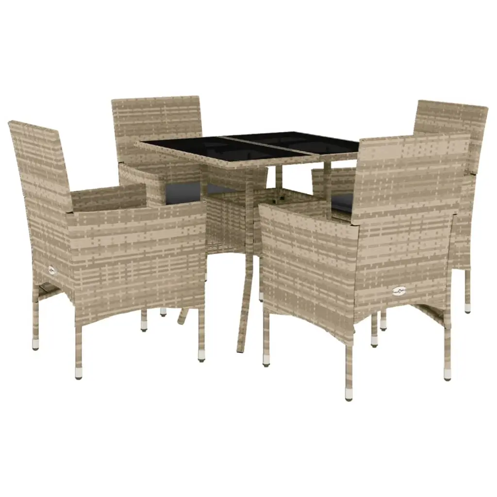 Ensemble de 5 pcs table de jardin et chaises avec coussins – mobilier de jardin rotin et verre-JU2861