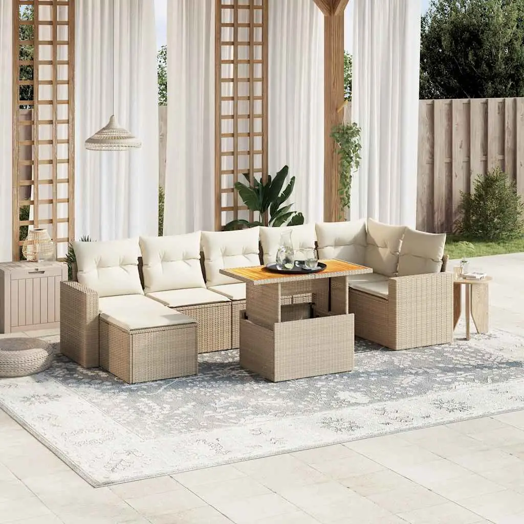 Ensemble de jardin 8 places résine tressée avec table relevable et coussins Beige – ComfortXL Outdoor Living