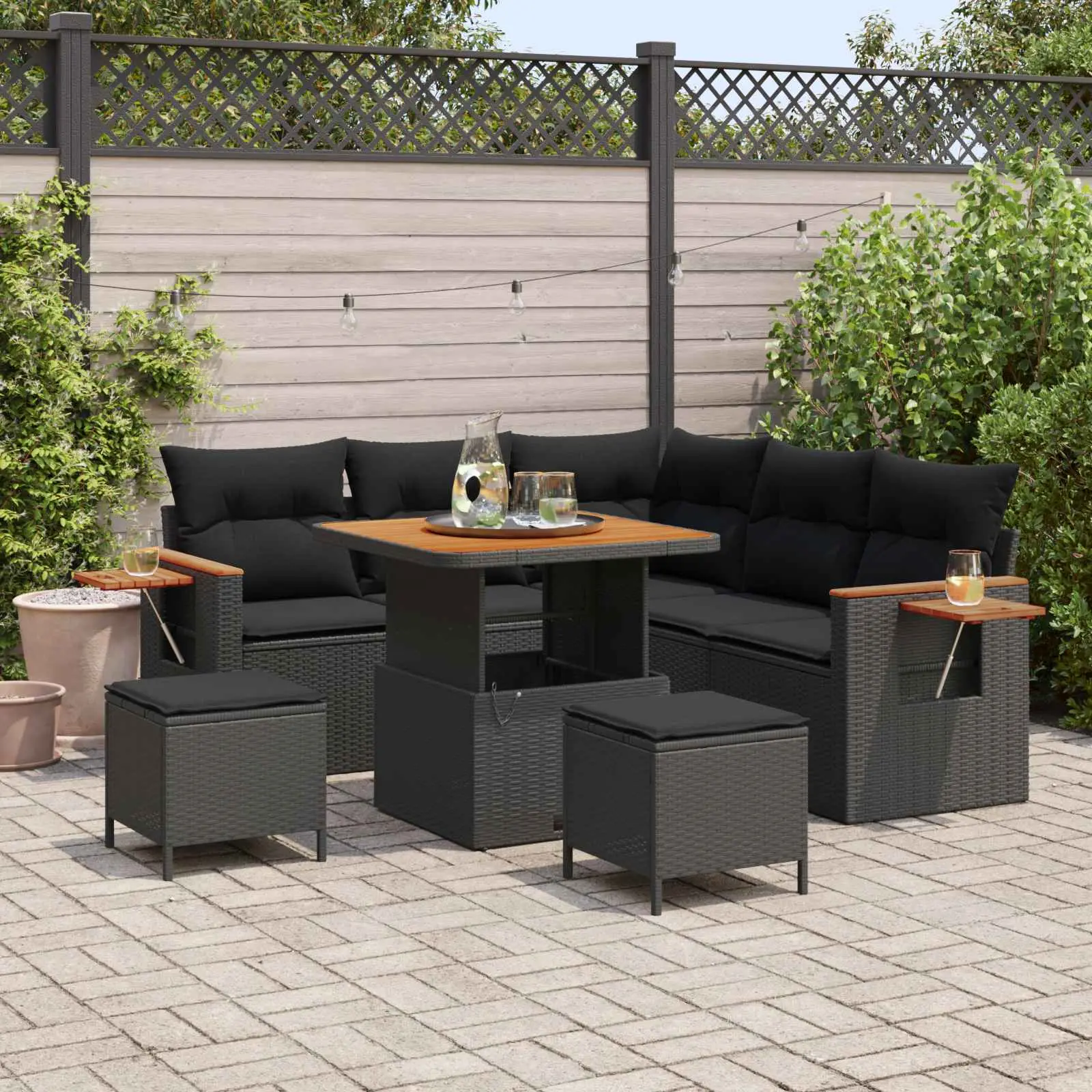 Ensemble de canapé de jardin avec coussin 9 pcs Noir polyrotin vidaXL 3365119